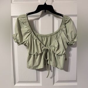 SHEIN Light Green Puff Sleeve Crop Top